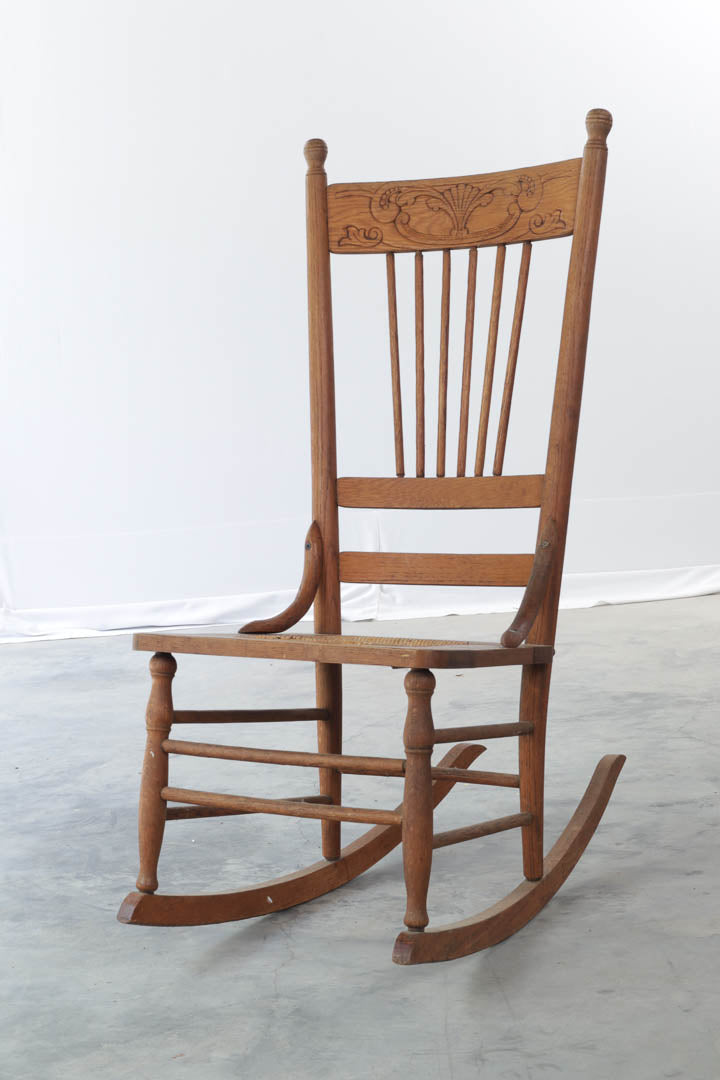 Antique Oak Rocking Chair with Pressed Back