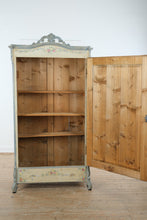 Load image into Gallery viewer, Antique Hand Painted Linen Cabinet Floral Armoire Distressed Blue Cream
