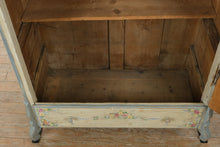 Load image into Gallery viewer, Antique Hand Painted Linen Cabinet Floral Armoire Distressed Blue Cream

