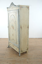 Load image into Gallery viewer, Antique Hand Painted Linen Cabinet Floral Armoire Distressed Blue Cream
