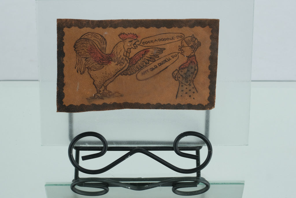 Antique Early 1900s Leather Postcard – “Cock-a-Doodle-Do / Any Old Dude’ll Do” Embossed Rooster & Lady Design