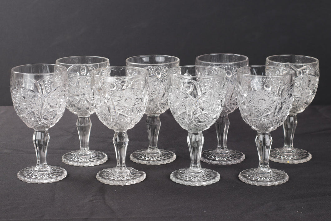 Set of 8 Antique Pressed Glass Water Goblets - Ferris Wheel