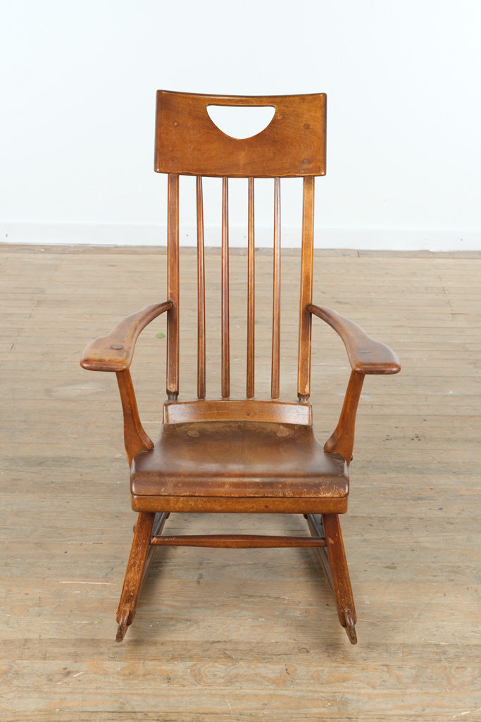 Vintage Mission-Style Slat-Back Rocking Chair with Cut-Out Crest
