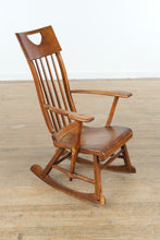 Load image into Gallery viewer, Vintage Mission-Style Slat-Back Rocking Chair with Cut-Out Crest
