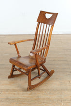 Load image into Gallery viewer, Vintage Mission-Style Slat-Back Rocking Chair with Cut-Out Crest
