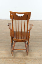 Load image into Gallery viewer, Vintage Mission-Style Slat-Back Rocking Chair with Cut-Out Crest
