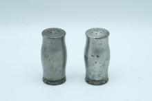 Load image into Gallery viewer, Vintage Glass Salt and Pepper Shakers Metal Sleeves Ribbed Base Pair
