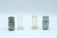 Load image into Gallery viewer, Vintage Glass Salt and Pepper Shakers Metal Sleeves Ribbed Base Pair
