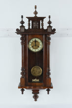 Load image into Gallery viewer, Antique European Wall Clock – Ornate Carved Wood Regulator with Brass Dial &amp; Pendulum – 39" Tall
