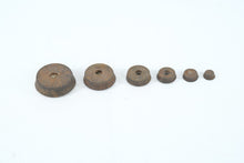 Load image into Gallery viewer, Set of Antique Cast Iron Balance Scale Weights – 2 lb to 8 oz, Trade Weights with Calibration Marks
