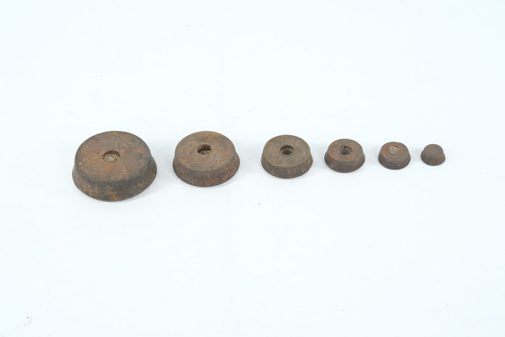 Set of Antique Cast Iron Balance Scale Weights – 2 lb to 8 oz, Trade Weights with Calibration Marks