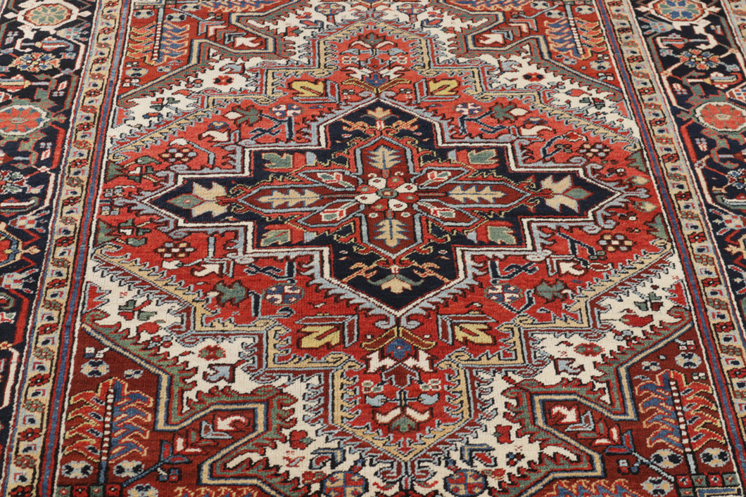 Antique Rug with Navy Border - 8' x 6.5'