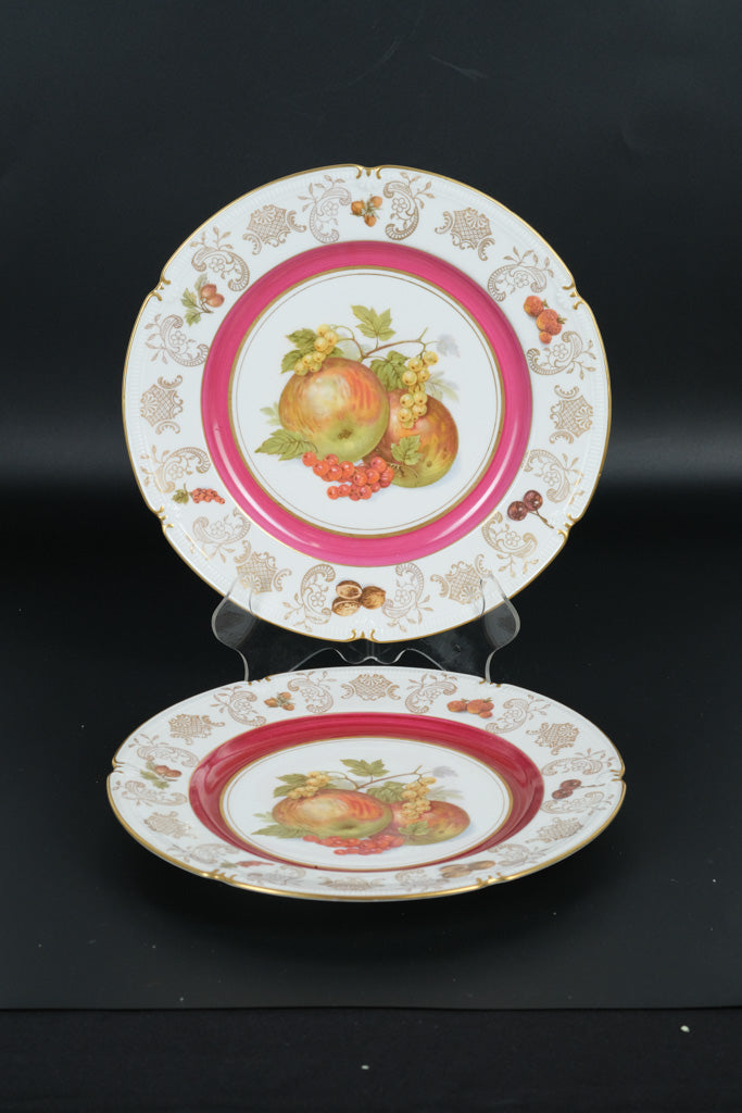 Winterling Decorative Plate – Apples & Berries – Pair – Pink & Gold Trim - Mix & Match Set