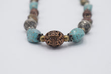 Load image into Gallery viewer, Turquoise Blue Mixed Bead Statement Necklace Copper Silver Tone Boho Jewelry
