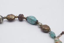 Load image into Gallery viewer, Turquoise Blue Mixed Bead Statement Necklace Copper Silver Tone Boho Jewelry
