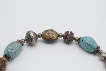 Load image into Gallery viewer, Turquoise Blue Mixed Bead Statement Necklace Copper Silver Tone Boho Jewelry

