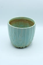 Load image into Gallery viewer, Vintage Aqua Blue Crackle Glaze Art Pottery Planter Floral Relief 7 Inch

