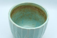 Load image into Gallery viewer, Vintage Aqua Blue Crackle Glaze Art Pottery Planter Floral Relief 7 Inch
