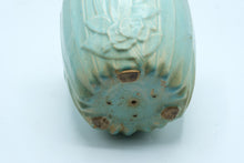 Load image into Gallery viewer, Vintage Aqua Blue Crackle Glaze Art Pottery Planter Floral Relief 7 Inch
