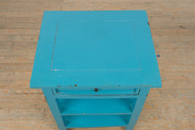 Load image into Gallery viewer, Teal Painted Wood End Table Nightstand With Drawer and Shelves
