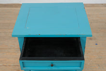 Load image into Gallery viewer, Teal Painted Wood End Table Nightstand With Drawer and Shelves
