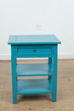 Load image into Gallery viewer, Teal Painted Wood End Table Nightstand With Drawer and Shelves
