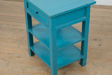 Load image into Gallery viewer, Teal Painted Wood End Table Nightstand With Drawer and Shelves
