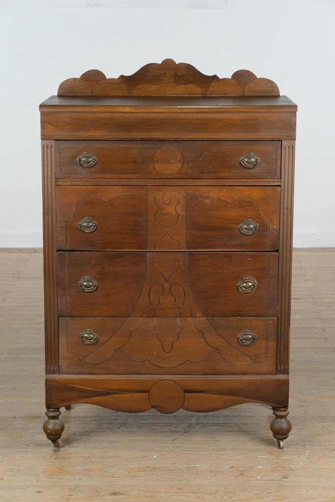 Circa 1930s Art Deco Chest of Drawers with Carved Detail