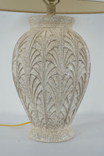 Load image into Gallery viewer, Art Deco Style Table Lamp Carved Leaf Motif Ceramic Urn Base Neutral Shade
