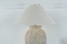Load image into Gallery viewer, Art Deco Style Table Lamp Carved Leaf Motif Ceramic Urn Base Neutral Shade
