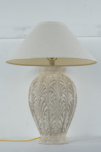 Load image into Gallery viewer, Art Deco Style Table Lamp Carved Leaf Motif Ceramic Urn Base Neutral Shade
