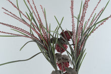 Load image into Gallery viewer, Tall Artificial Burgundy Floral Arrangement Pink Protea Flowers Glass Vase Centerpiece
