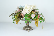 Load image into Gallery viewer, Victorian-Style Artificial Floral Arrangement with Ornate Silver Base
