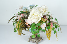 Load image into Gallery viewer, Victorian-Style Artificial Floral Arrangement with Ornate Silver Base
