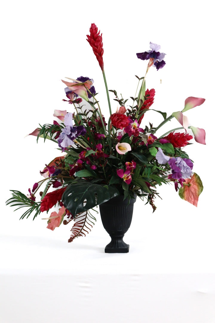 Artificial Flowers in Ribbed Pot