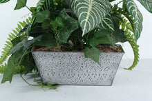 Load image into Gallery viewer, Artificial Mixed Greenery Arrangement in Embossed Metal Planter – 18” Tall Decorative Faux Plant Display

