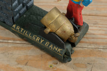 Load image into Gallery viewer, Cast Iron Artillery Mechanical Coin Bank Cannon Scene
