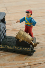 Load image into Gallery viewer, Cast Iron Artillery Mechanical Coin Bank Cannon Scene
