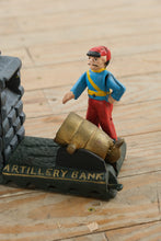Load image into Gallery viewer, Cast Iron Artillery Mechanical Coin Bank Cannon Scene

