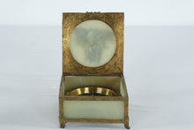 Load image into Gallery viewer, Antique Chinese Brass Jade Opium Ashtray Box With Enamel Junk Boat
