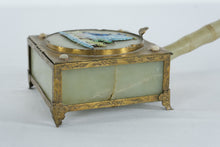 Load image into Gallery viewer, Antique Chinese Brass Jade Opium Ashtray Box With Enamel Junk Boat
