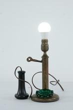 Load image into Gallery viewer, Vintage Brass Candlestick Telephone Table Lamp Green Glass Ashtray 1915 Patent Style
