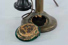 Load image into Gallery viewer, Vintage Brass Candlestick Telephone Table Lamp Green Glass Ashtray 1915 Patent Style
