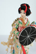 Load image into Gallery viewer, Geisha-Style Japanese Kimono Doll in Black Wood and Glass Display Case
