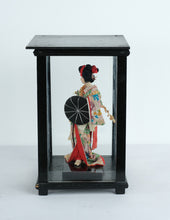 Load image into Gallery viewer, Geisha-Style Japanese Kimono Doll in Black Wood and Glass Display Case
