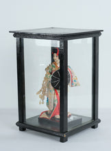 Load image into Gallery viewer, Geisha-Style Japanese Kimono Doll in Black Wood and Glass Display Case

