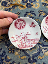 Load image into Gallery viewer, Vintage Transferware Mini Plates – Red “Bird &amp; Blossom” Pattern (Set of 2, 4” each)
