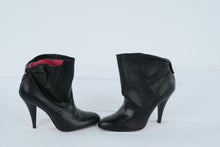 Load image into Gallery viewer, BCBGMAXAZRIA Castia Black Leather Ankle Boots Size 7B 37 Stiletto Heel

