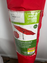 Load image into Gallery viewer, Mainstays 9-Foot Red Market Patio Umbrella with 3-Way Tilt &amp; Crank Handle – Unused, Minor Cosmetic Flaw
