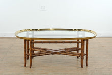 Load image into Gallery viewer, Hollywood Regency Faux Bamboo Coffee Table in Walnut and Brass Attributed to Baker Furniture
